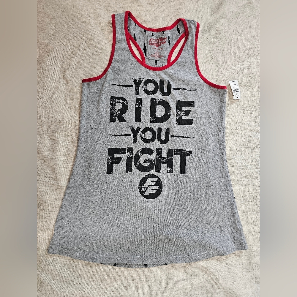 Fast & Furious Women's Gray Graphic Racerback Tank Top Contrast Trim Size S
